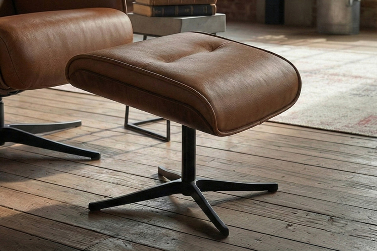 KAWOLA Relaxsessel FERREIRA Drehsessel Leder braun mit Hocker