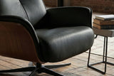 KAWOLA Relaxsessel FERREIRA Drehsessel Leder schwarz mit Hocker