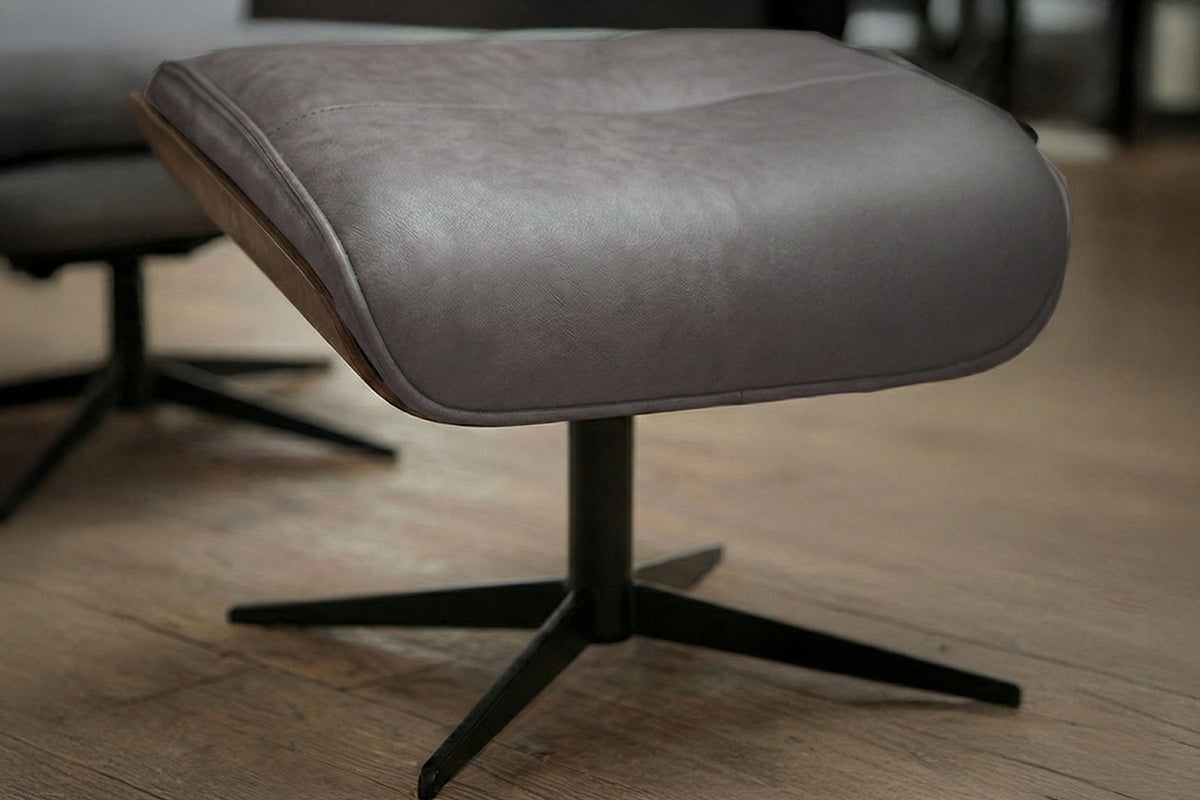 KAWOLA Relaxsessel FERREIRA Drehsessel Lederfaserstoff anthrazit mit Hocker