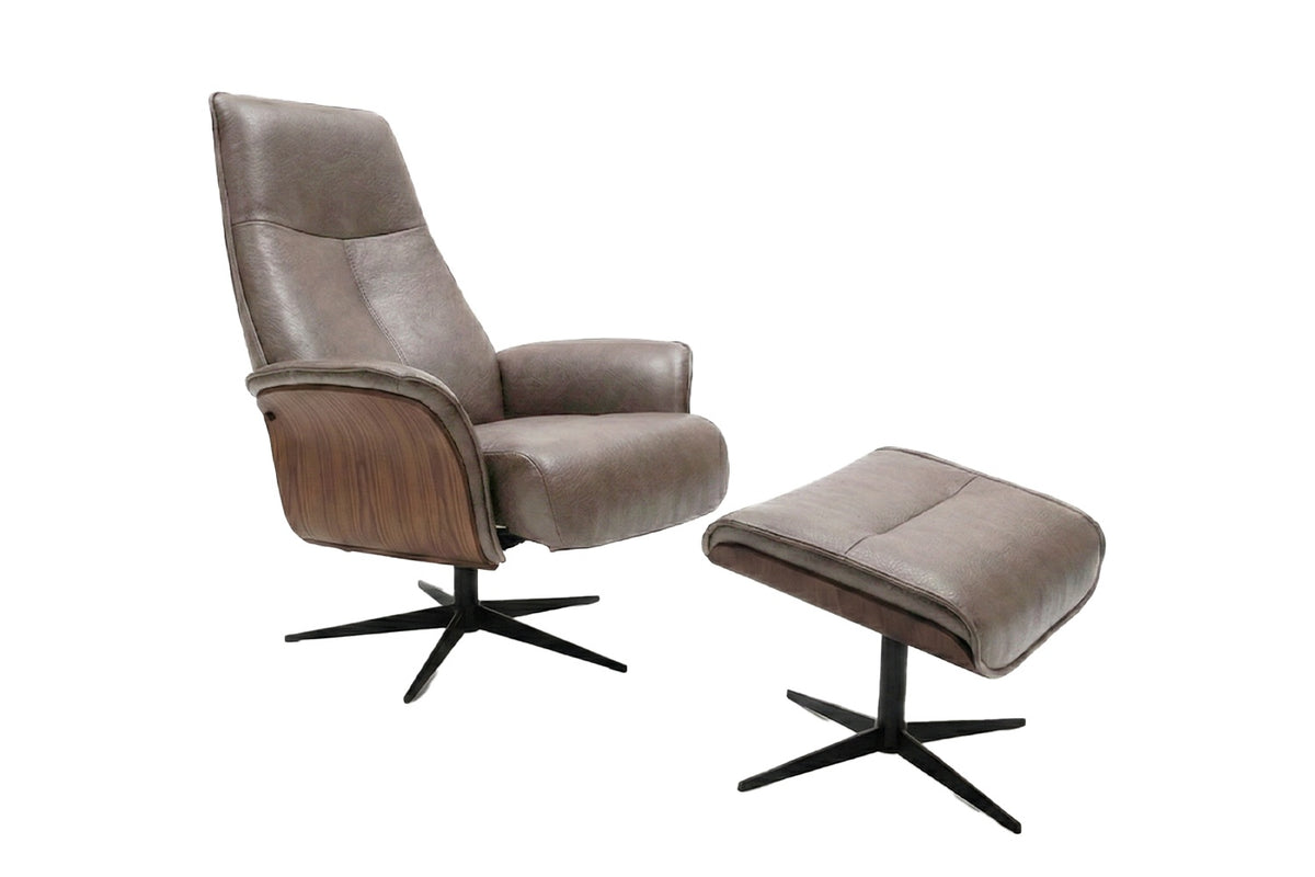 KAWOLA Relaxsessel FERREIRA Drehsessel Lederfaserstoff anthrazit mit Hocker