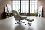 KAWOLA Relaxsessel JOSIANE Drehsessel Leder grau mit Hocker