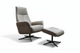 KAWOLA Relaxsessel JOSIANE Drehsessel Leder grau mit Hocker