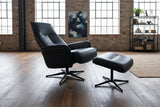 KAWOLA Relaxsessel JOSIANE Drehsessel Leder schwarz mit Hocker