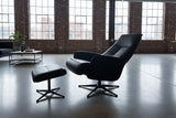 KAWOLA Relaxsessel JOSIANE Drehsessel Leder schwarz mit Hocker