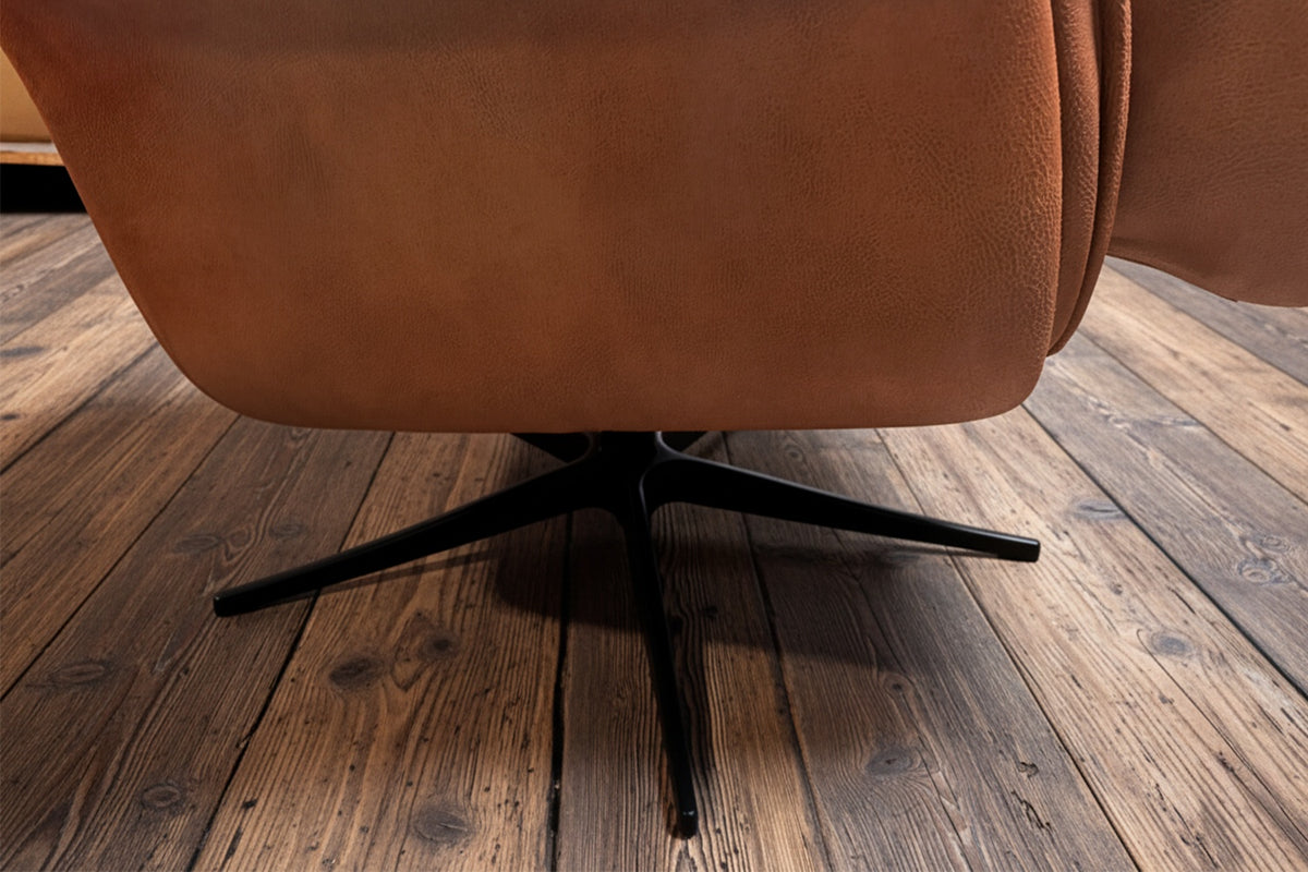 KAWOLA Relaxsessel JOSIANE Drehsessel Lederfaserstoff cognac mit Hocker