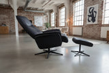 KAWOLA Relaxsessel JOSIANE Drehsessel Lederfaserstoff schwarz mit Hocker