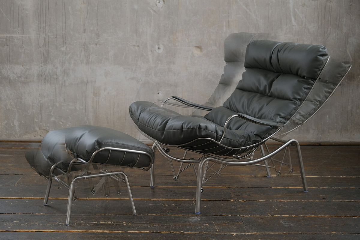 KAWOLA Relaxsessel ROWA Sessel Leder grau inklusive Hocker