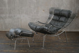 KAWOLA Relaxsessel ROWA Sessel Leder grau inklusive Hocker