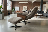 KAWOLA Relaxsessel SILVA Drehsessel Schaffell beige mit Hocker