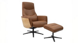 KAWOLA Relaxsessel VANITAS Drehsessel Leder braun mit Hocker
