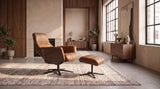 KAWOLA Relaxsessel VANITAS Drehsessel Leder braun mit Hocker