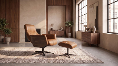 KAWOLA Relaxsessel VANITAS Drehsessel Leder braun mit Hocker