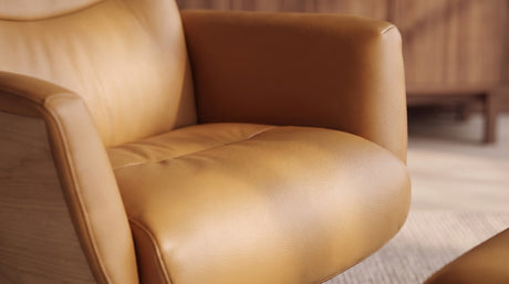 KAWOLA Relaxsessel VANITAS Drehsessel Leder cognac mit Hocker