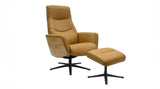 KAWOLA Relaxsessel VANITAS Drehsessel Leder cognac mit Hocker