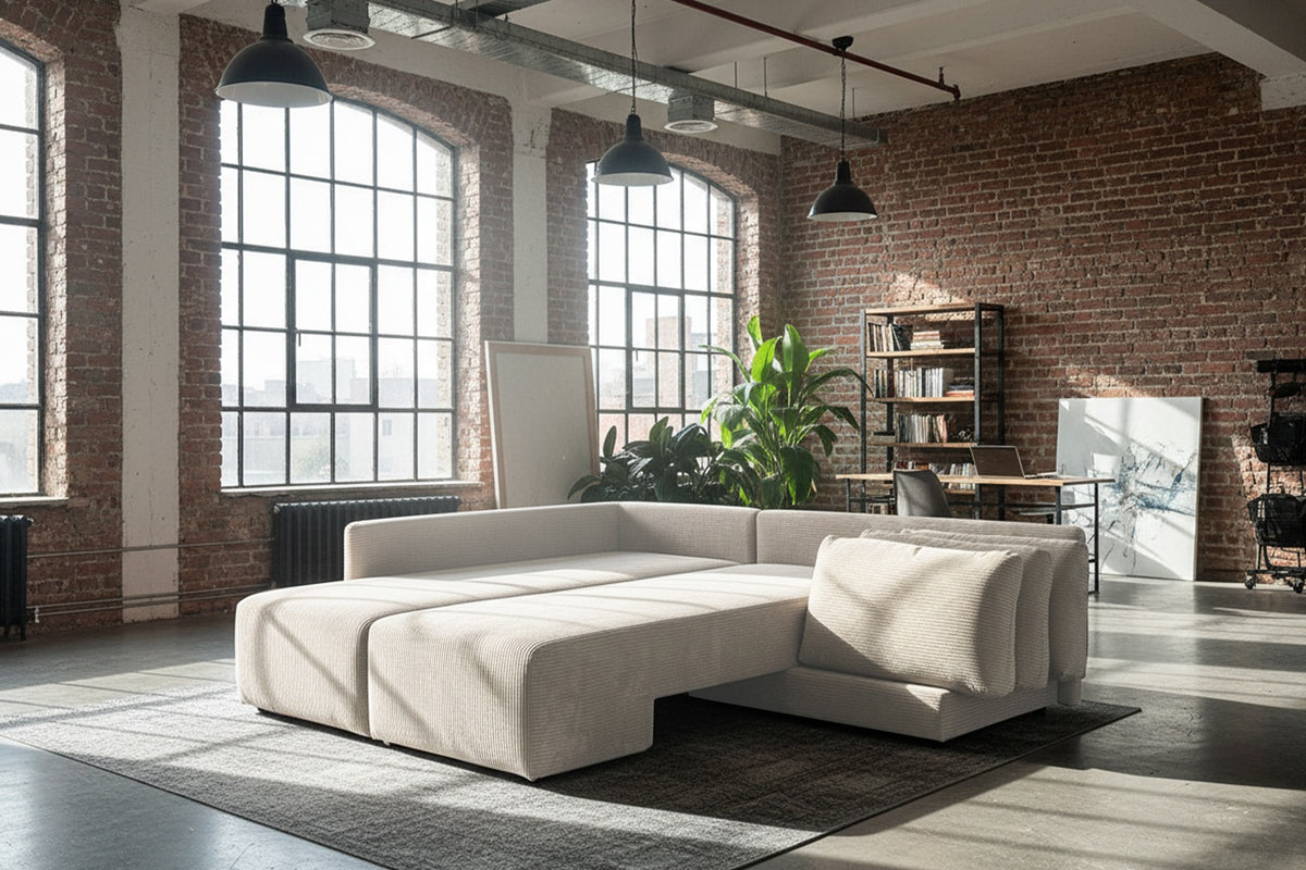 KAWOLA Schlafsofa SADIRA Ecksofa Cord cremeweiß