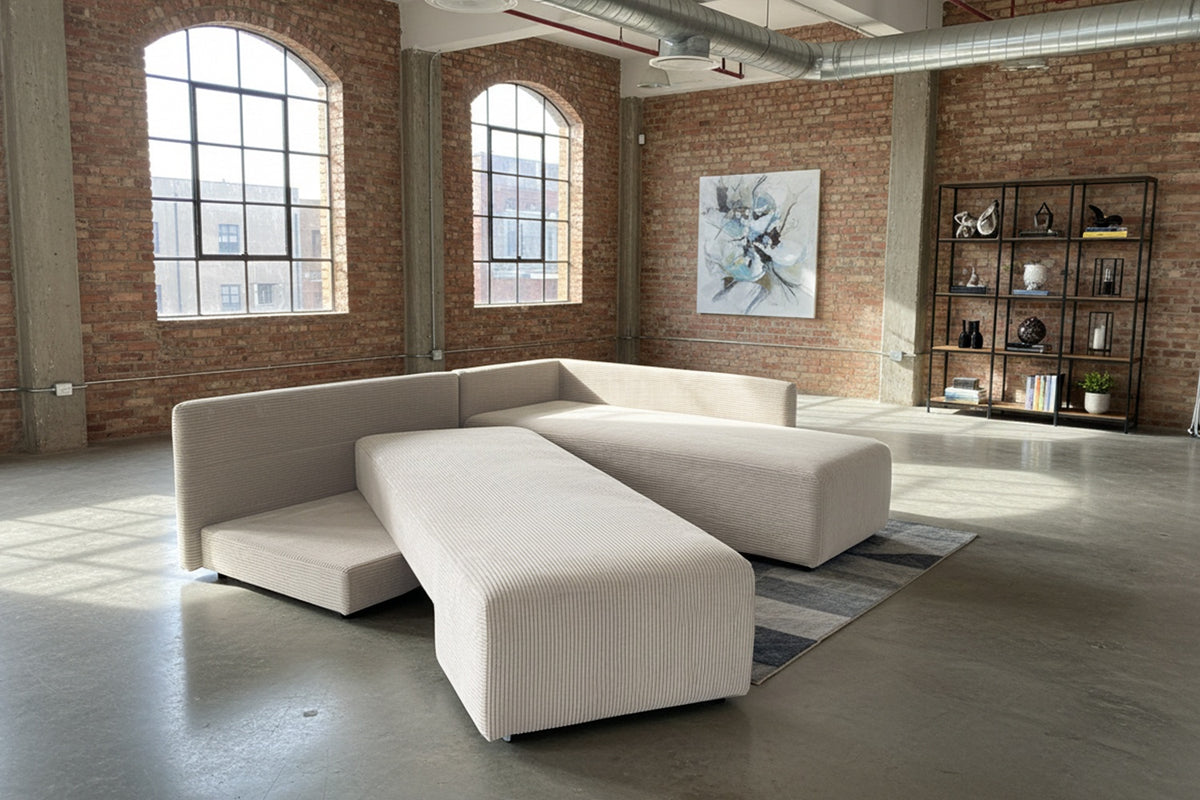 KAWOLA Schlafsofa SADIRA Ecksofa Cord cremeweiß