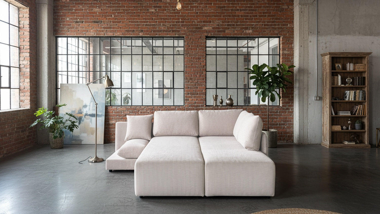KAWOLA Schlafsofa SADIRA Ecksofa Cord cremeweiß