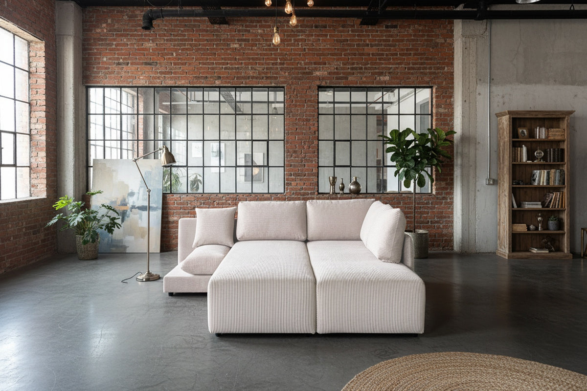KAWOLA Schlafsofa SADIRA Ecksofa Cord cremeweiß