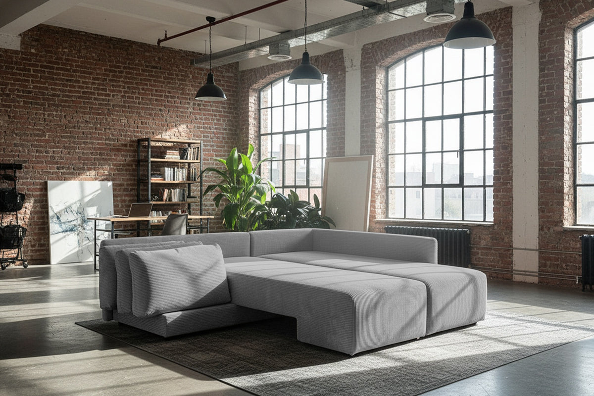 KAWOLA Schlafsofa SADIRA Ecksofa Cord grau