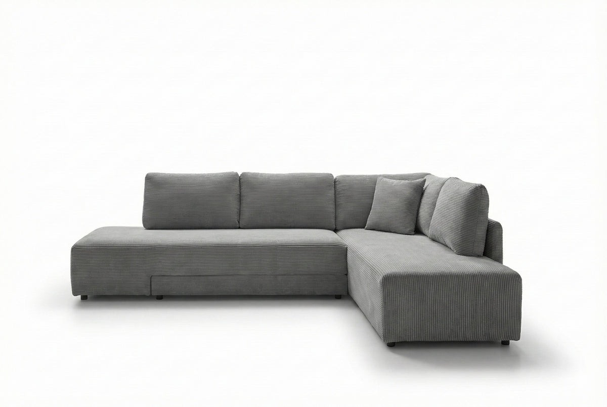 KAWOLA Schlafsofa SADIRA Ecksofa Cord grau