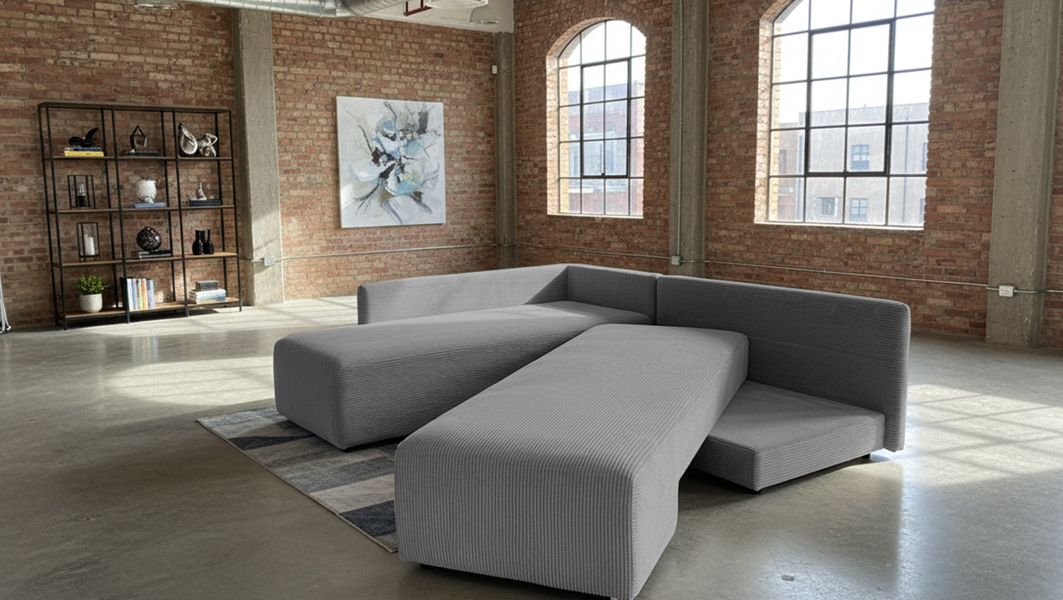 KAWOLA Schlafsofa SADIRA Ecksofa Cord grau