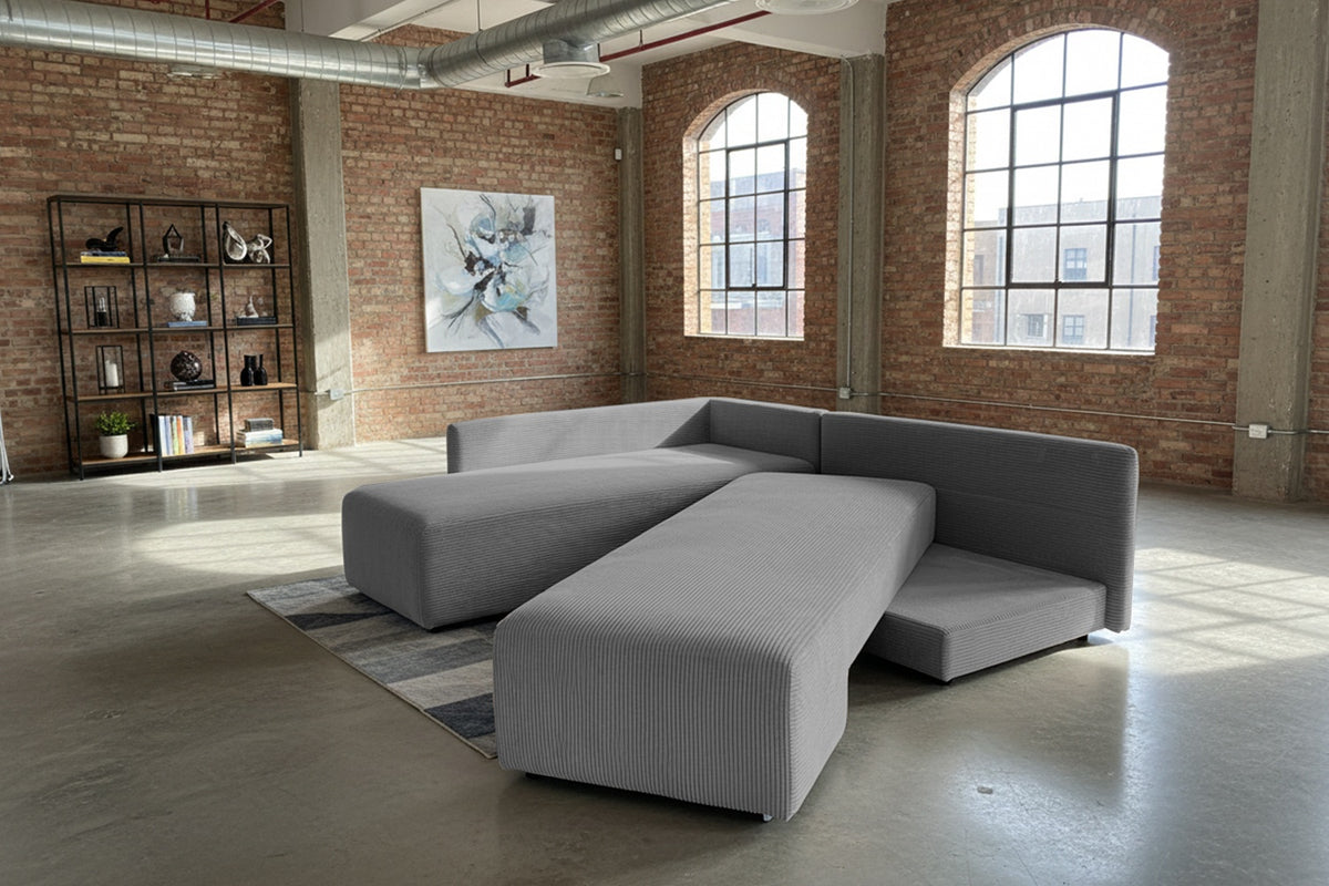 KAWOLA Schlafsofa SADIRA Ecksofa Cord grau