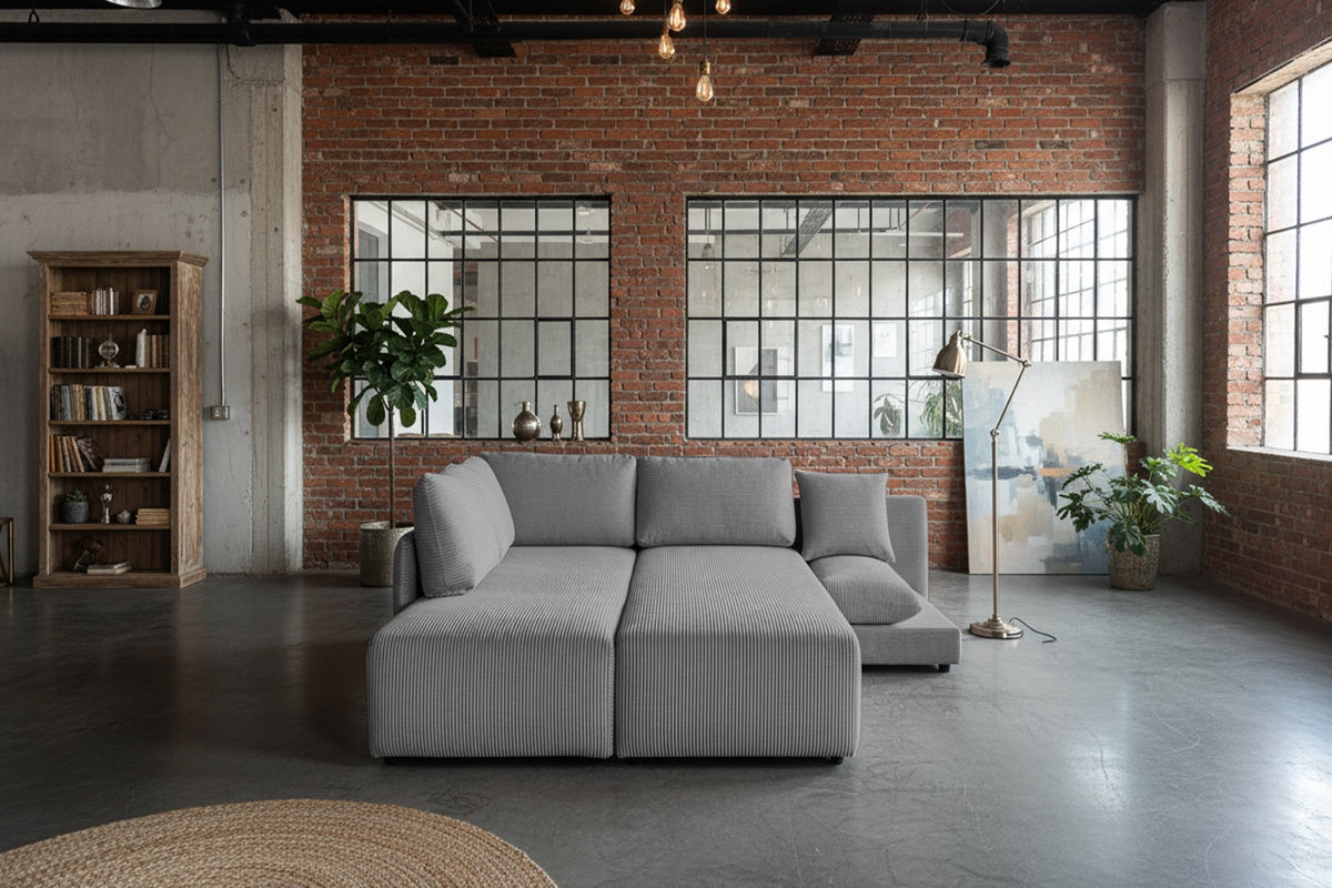 KAWOLA Schlafsofa SADIRA Ecksofa Cord grau