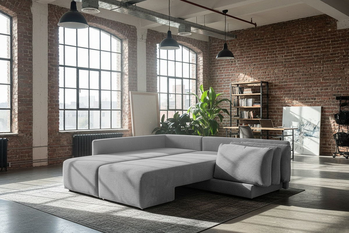 KAWOLA Schlafsofa SADIRA Ecksofa Cord grau