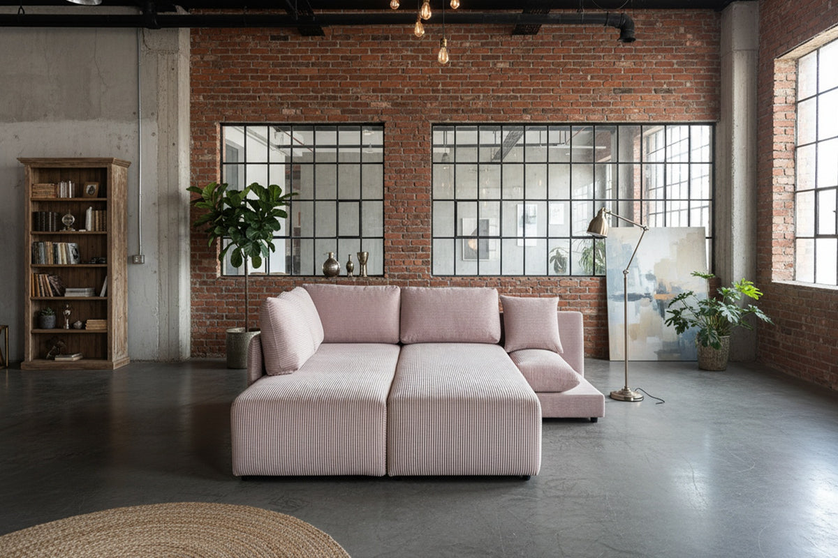 KAWOLA Schlafsofa SADIRA Ecksofa Cord taupe