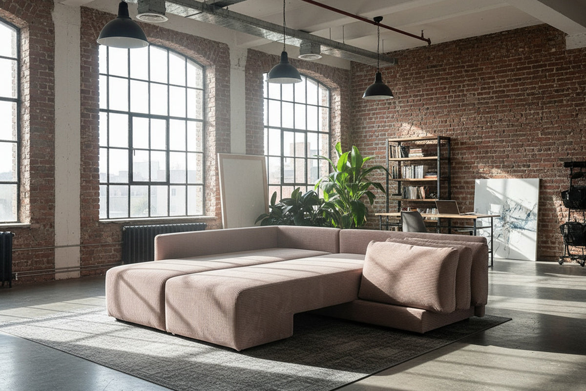 KAWOLA Schlafsofa SADIRA Ecksofa Cord taupe