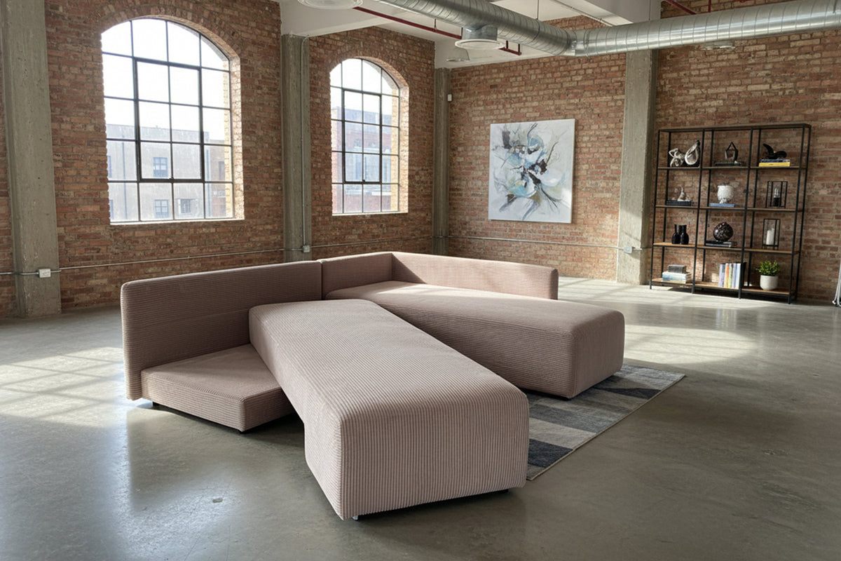KAWOLA Schlafsofa SADIRA Ecksofa Cord taupe