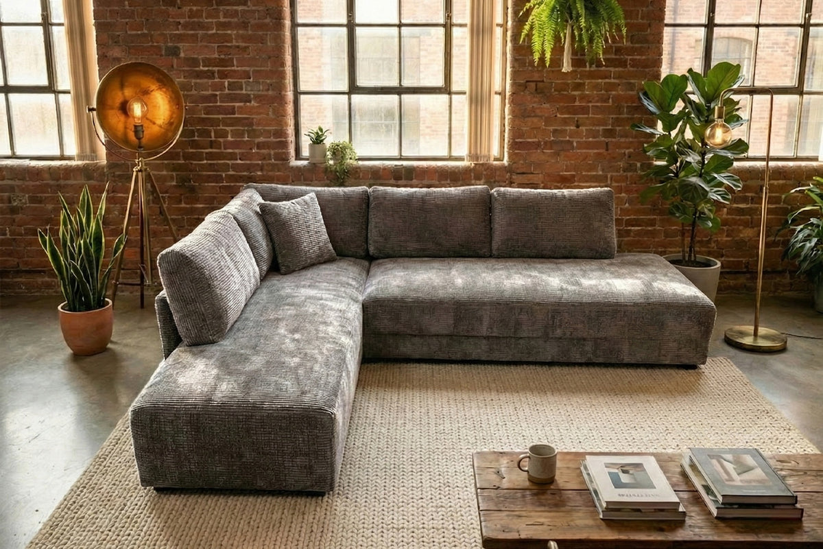 KAWOLA Schlafsofa SADIRA Ecksofa Stoff grau, Links