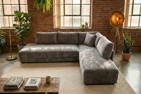 KAWOLA Schlafsofa SADIRA Ecksofa Stoff grau, Rechts
