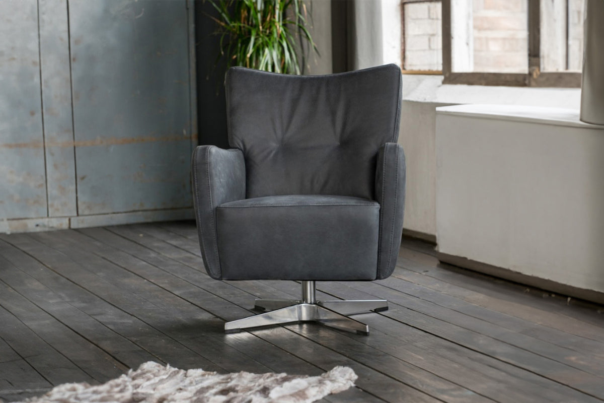 KAWOLA Sessel ALINE Drehsessel Sessel Leder schwarz (B/H/T)