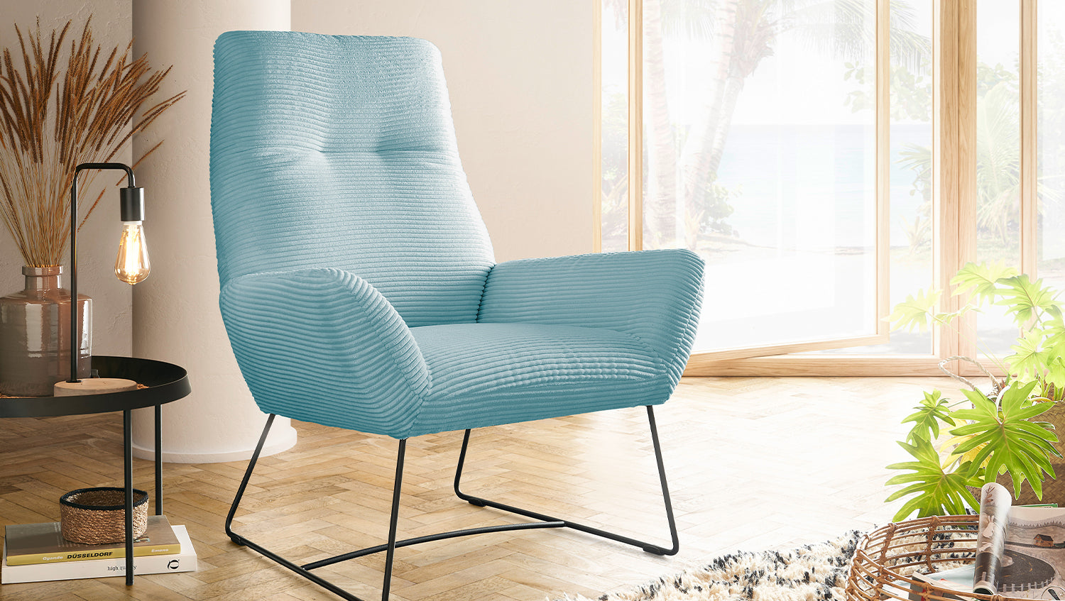 KAWOLA Sessel BISA Cord hellblau