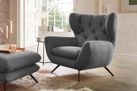 KAWOLA Sessel CHARME Hochlehnsessel Cord grau