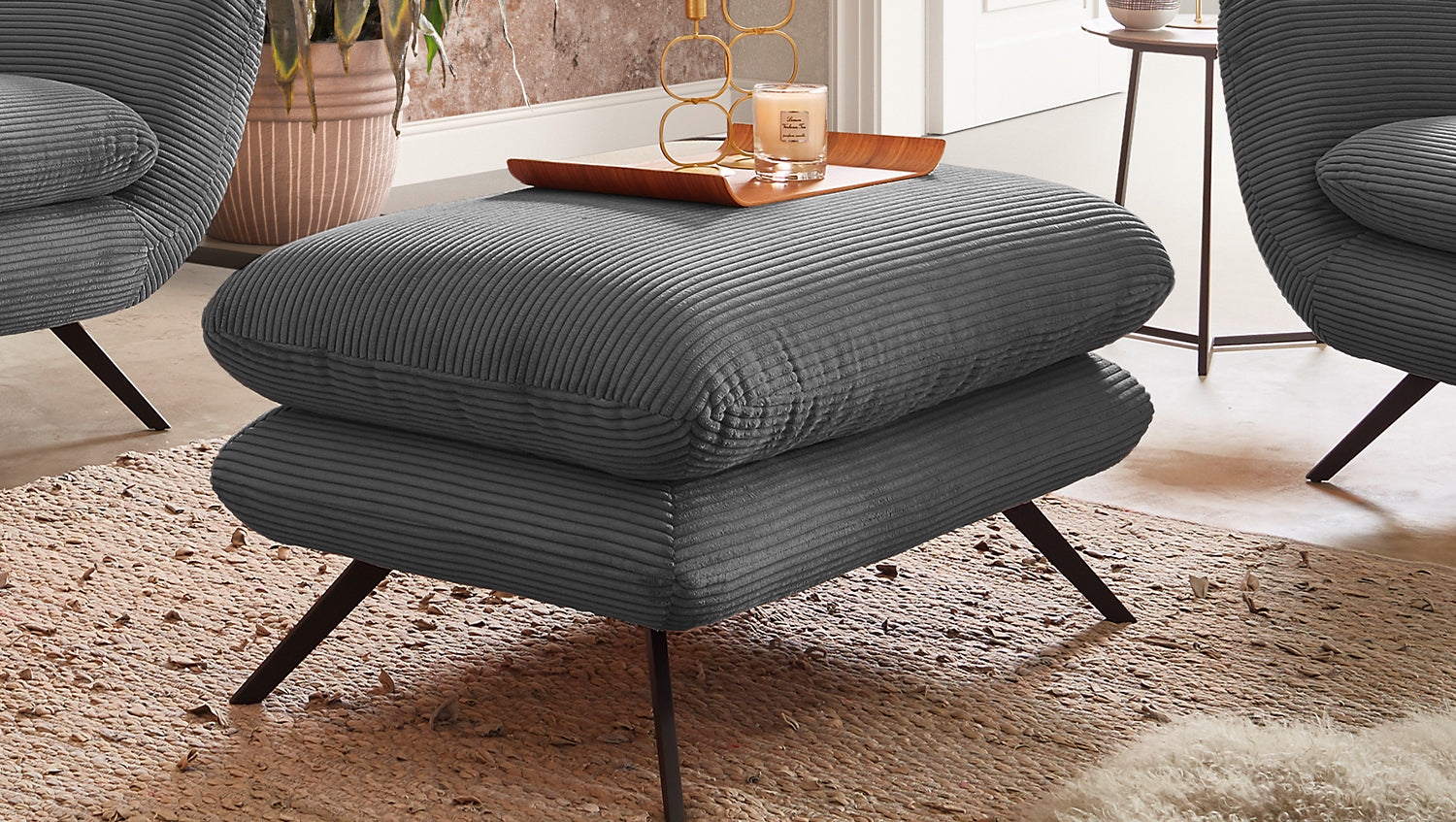 KAWOLA Sessel CHARME Hochlehnsessel Cord grau