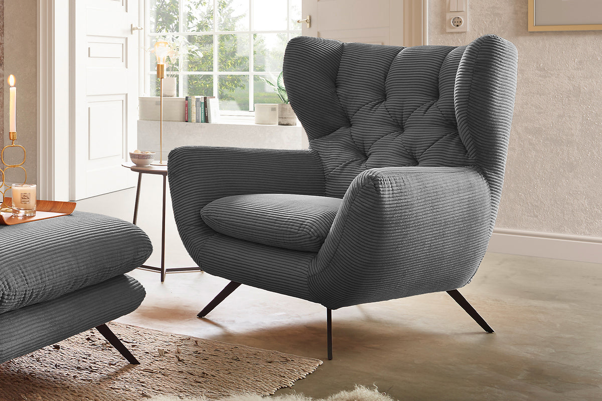 KAWOLA Sessel CHARME Hochlehnsessel Cord grau, Ohne Zusatzausstattung