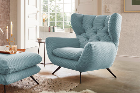 KAWOLA Sessel CHARME Hochlehnsessel Cord hellblau