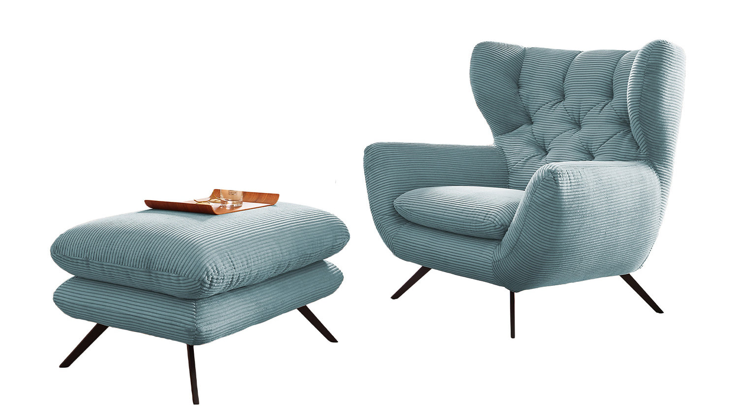 KAWOLA Sessel CHARME Hochlehnsessel Cord hellblau