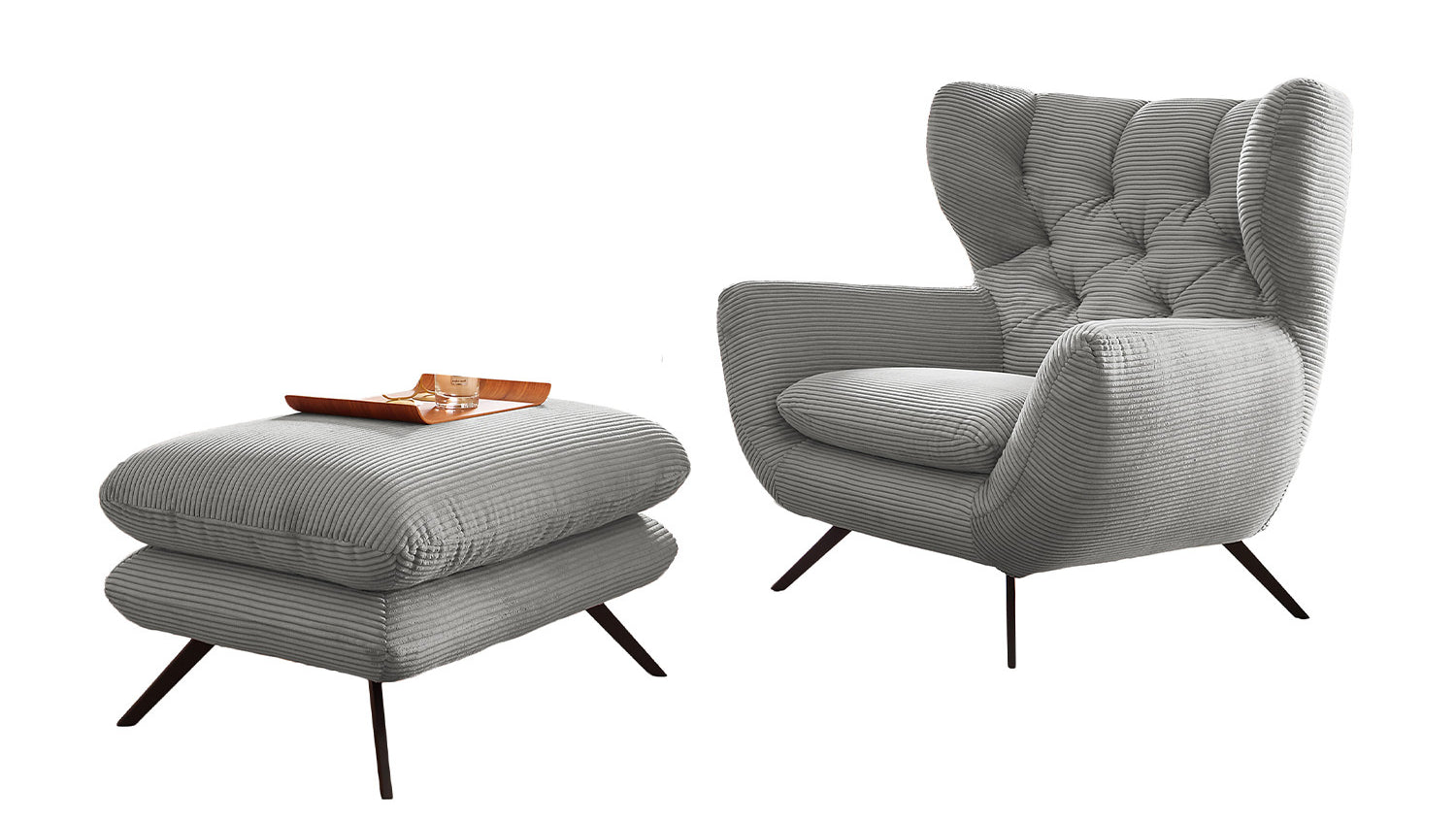 KAWOLA Sessel CHARME Hochlehnsessel Cord hellgrau