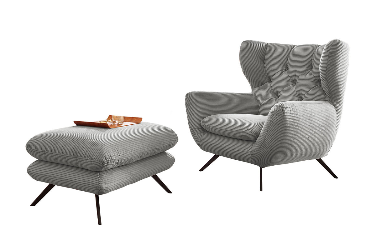 KAWOLA Sessel CHARME Hochlehnsessel Cord hellgrau