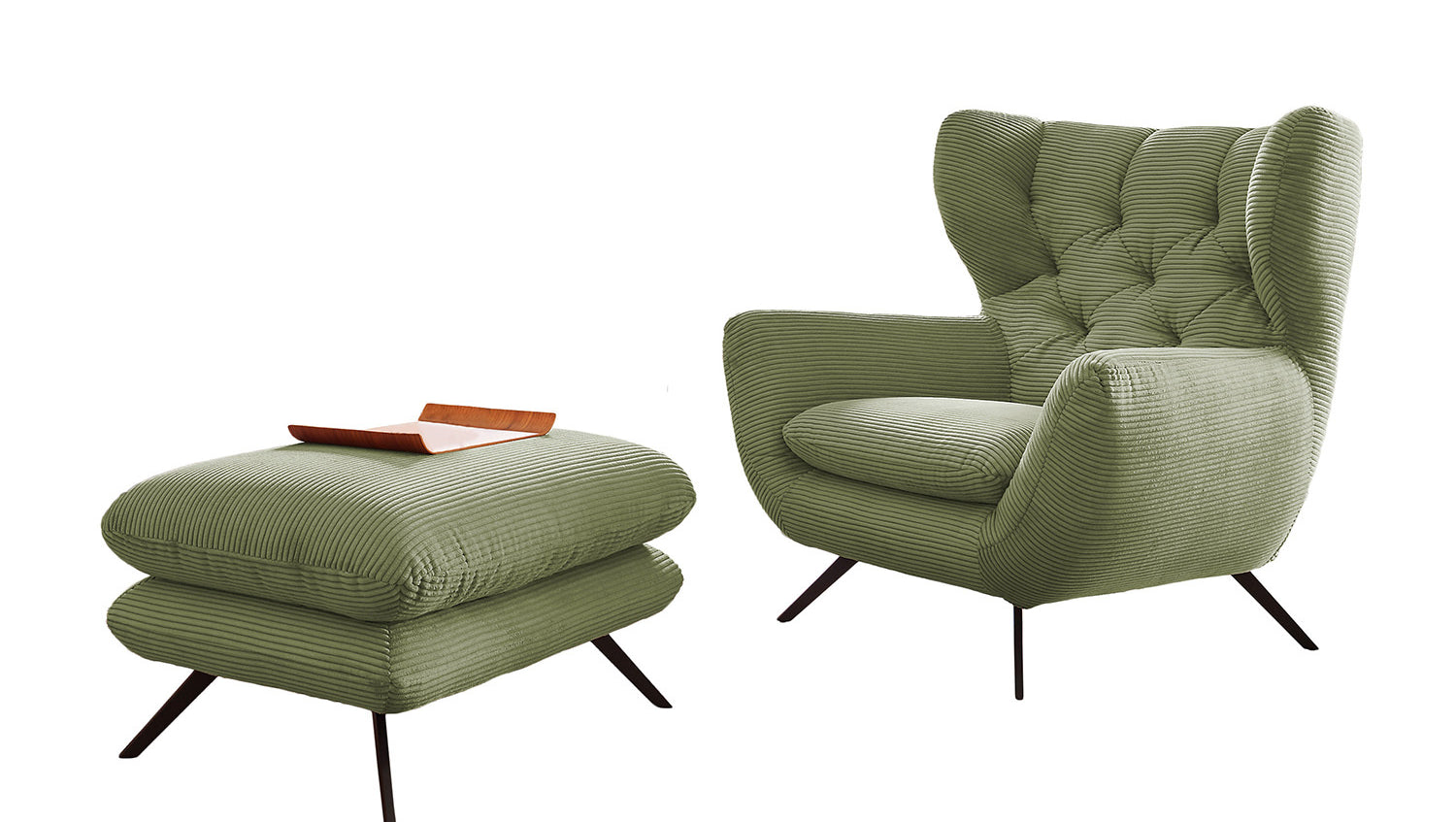 KAWOLA Sessel CHARME Hochlehnsessel Cord olivgrün