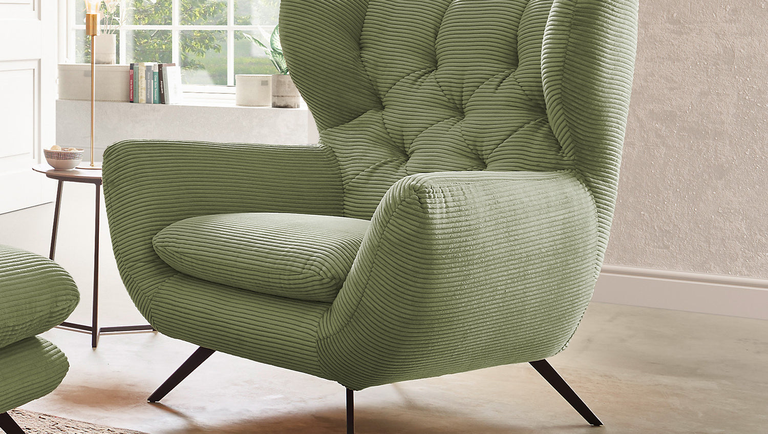 KAWOLA Sessel CHARME Hochlehnsessel Cord olivgrün