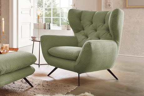 KAWOLA Sessel CHARME Hochlehnsessel Cord olivgrün, Mit Armlehne