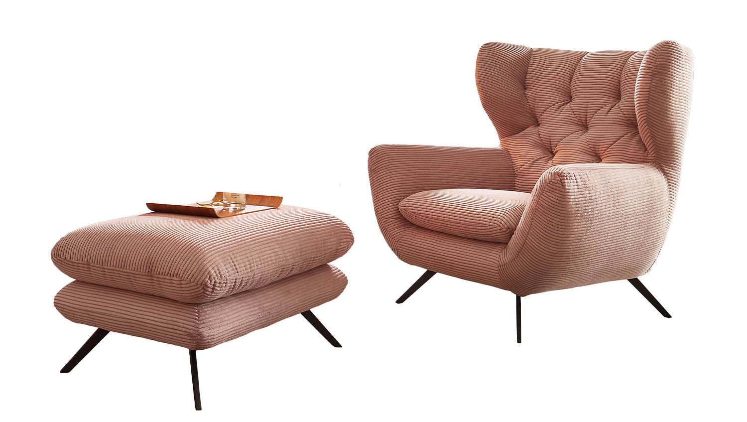 KAWOLA Sessel CHARME Hochlehnsessel Cord rosa