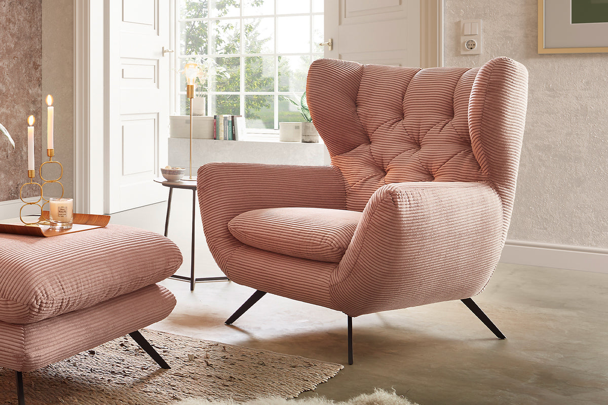KAWOLA Sessel CHARME Hochlehnsessel Cord rosa