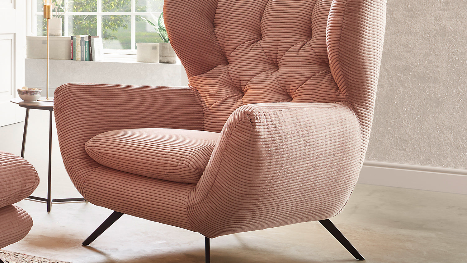KAWOLA Sessel CHARME Hochlehnsessel Cord rosa