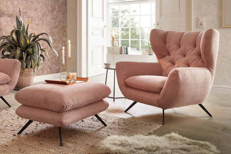 KAWOLA Sessel CHARME Hochlehnsessel Cord rosa, Mit Fußhocker