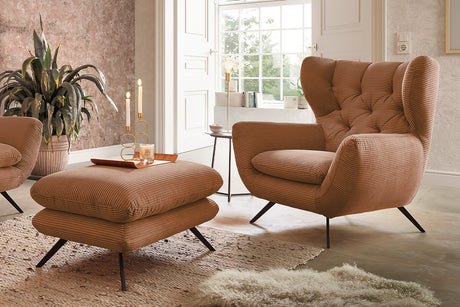 KAWOLA Sessel CHARME Hochlehnsessel Cord rost, Mit Fußhocker